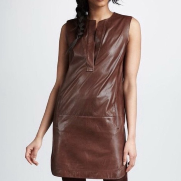 Vince Dark Brown Leather Dress Size 4 - Picture 1 of 7